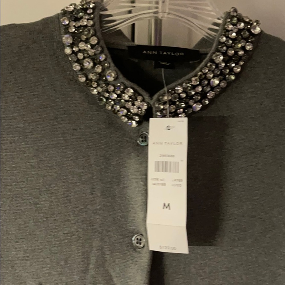 Ann Taylor holiday rhinestone collar cardigan